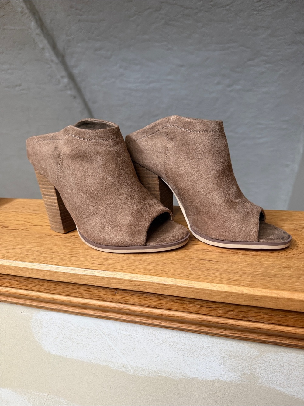 Cato Taupe Suede Peep-Toe Block Heel Mules